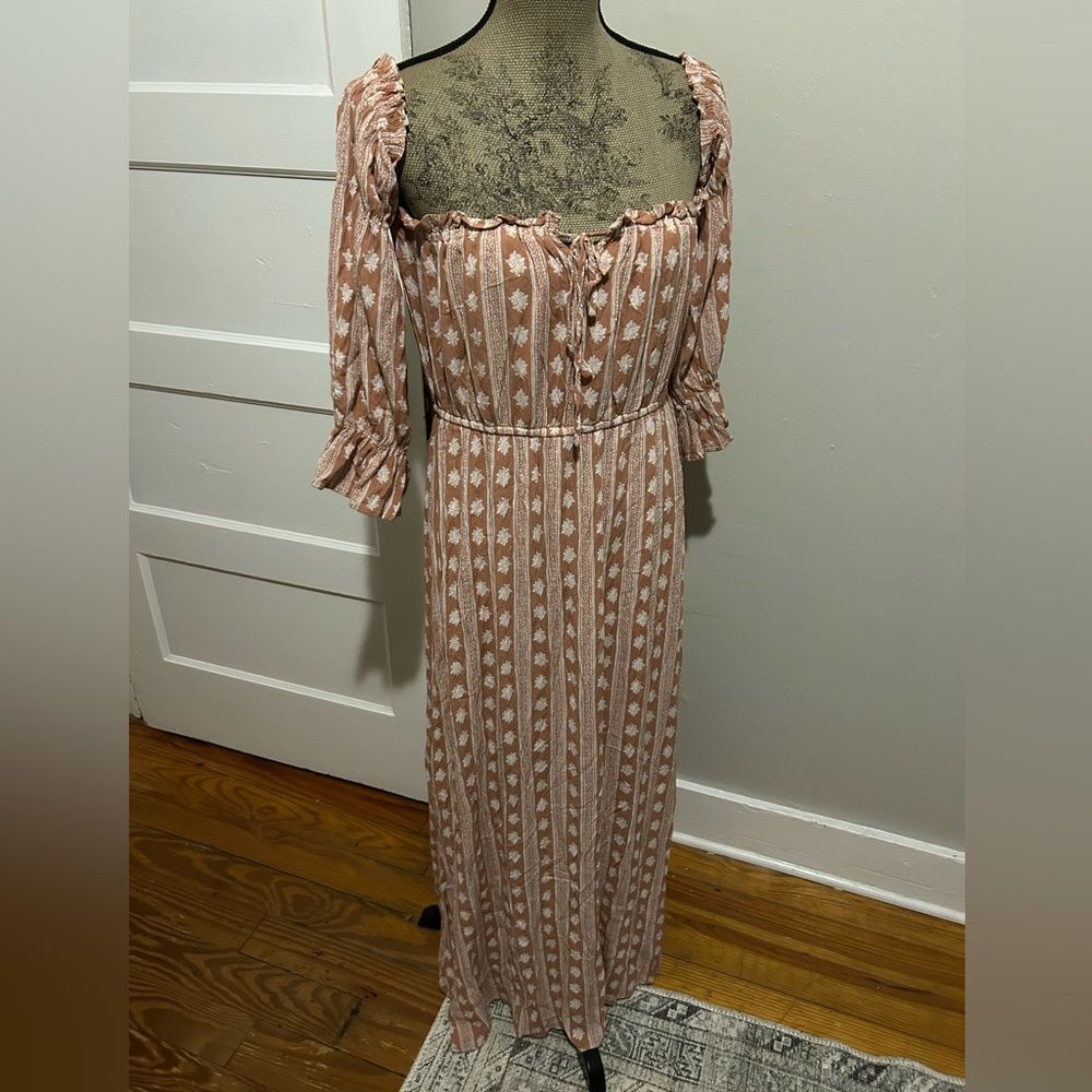 Peach Love Off the Shoulder Long Duster Peasant Dress